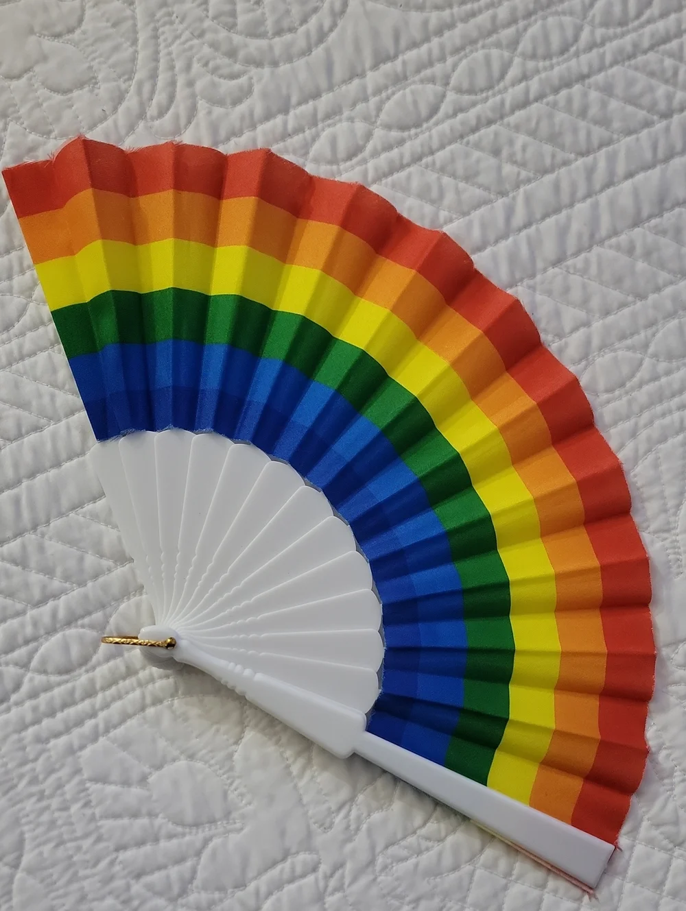Rainbow Pride Folding Hand Fan - White Frame